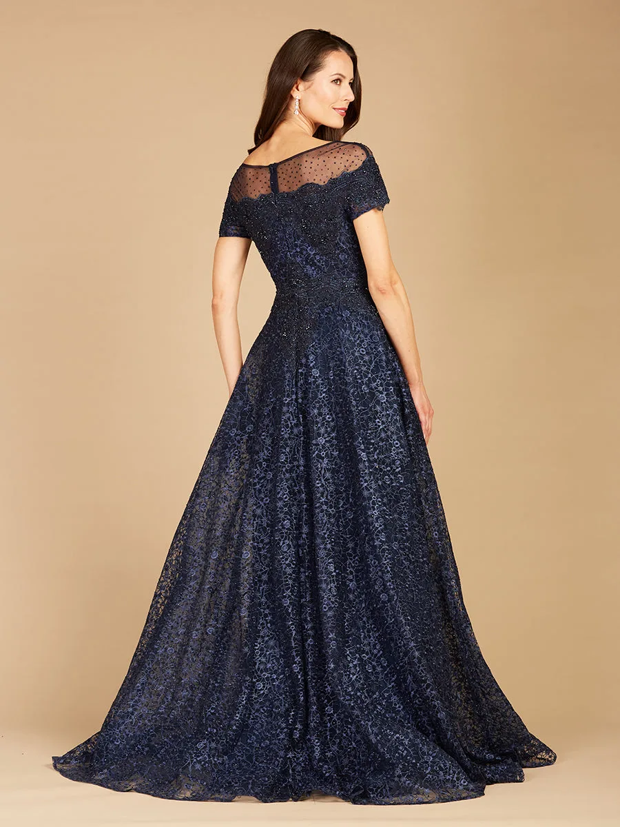 Sheer Off Shoulder Ball Gown by Lara New York — style 29765