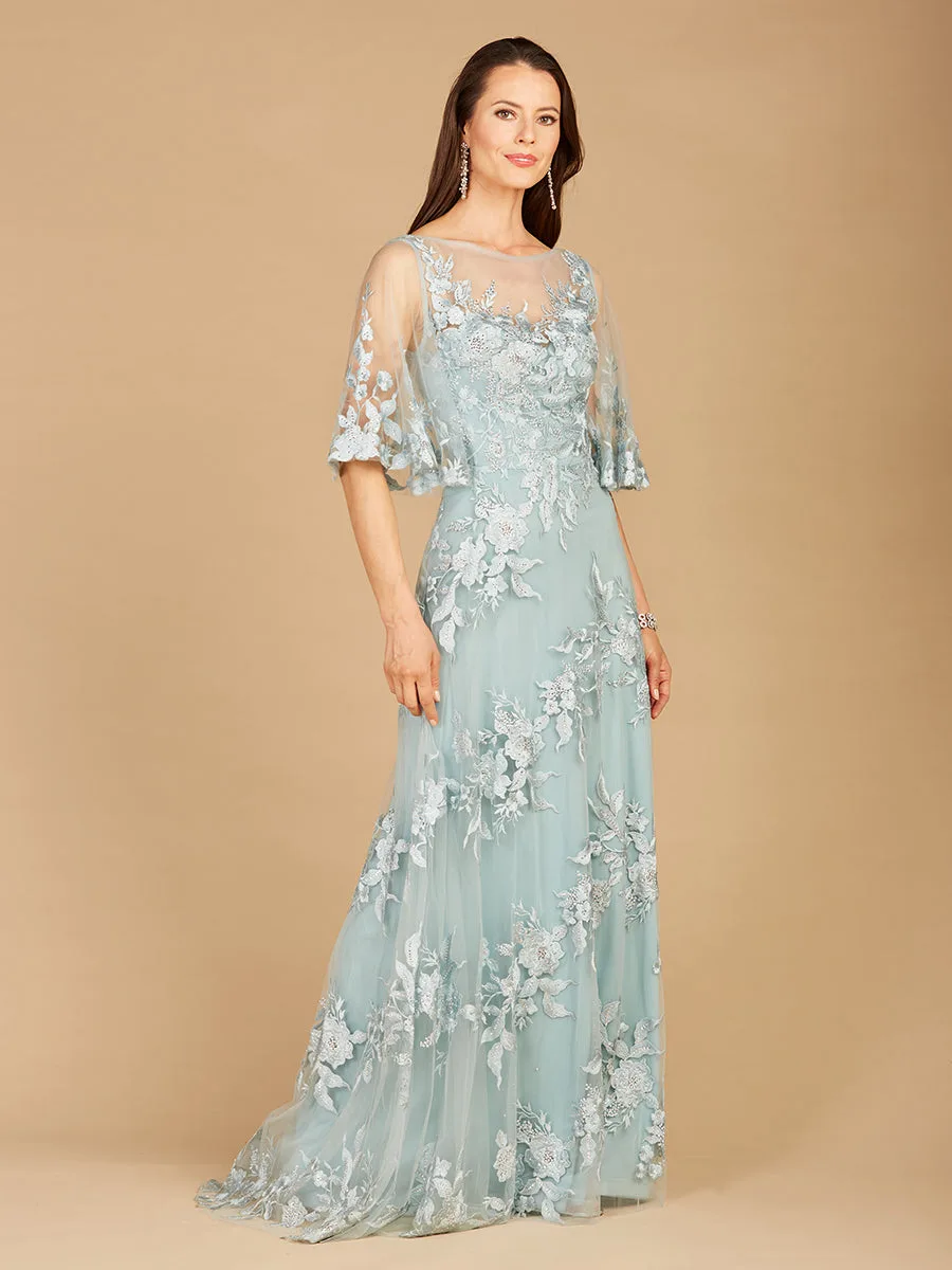 Cape Sleeves A-line Lace Gown by Lara New York — style 29772 in Dusk