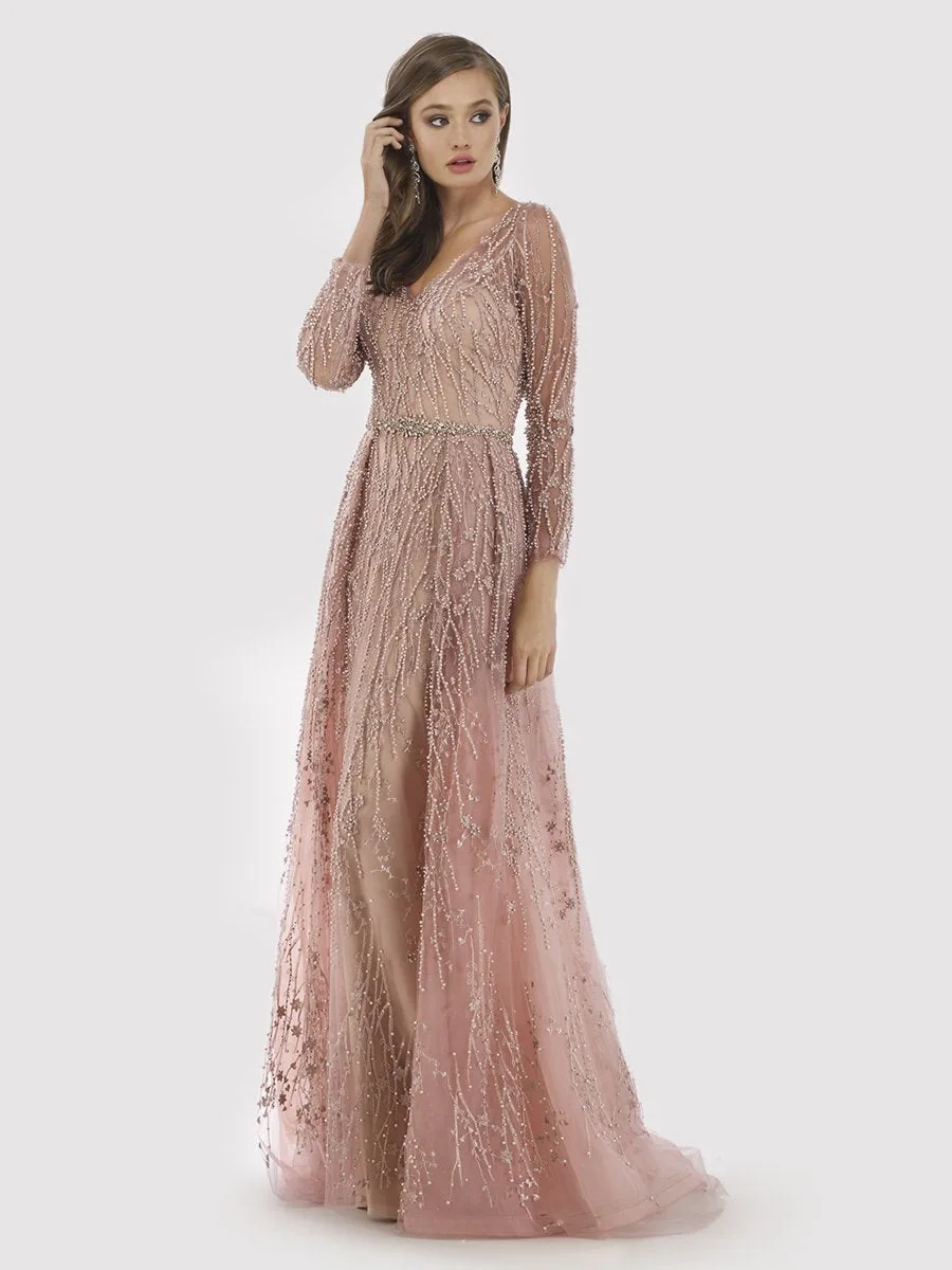 Beaded Lace Overskirt Ballgown by Lara New York — style 29782