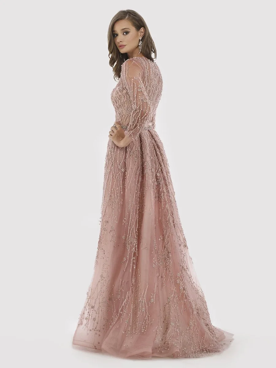 Beaded Lace Overskirt Ballgown by Lara New York — style 29782