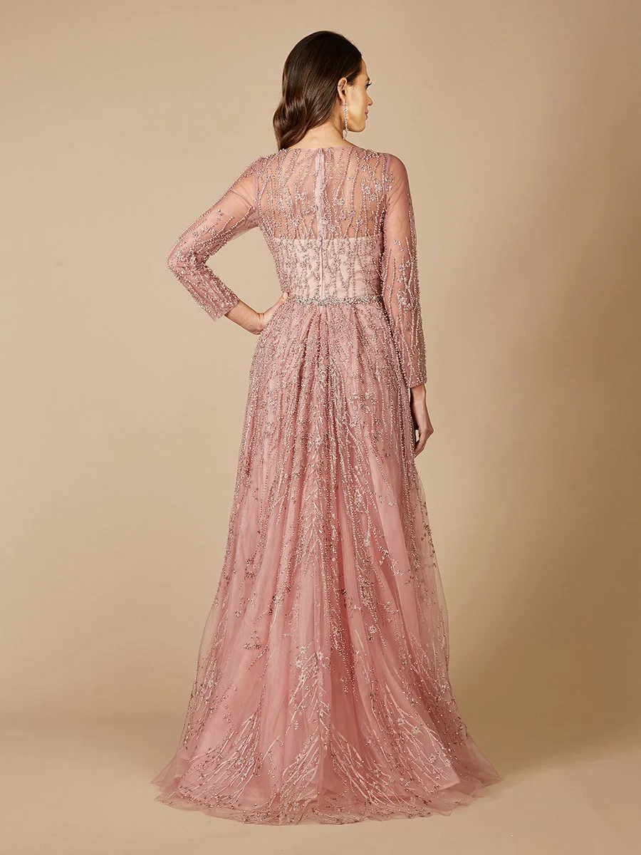 Beaded Lace Overskirt Ballgown by Lara New York — style 29782