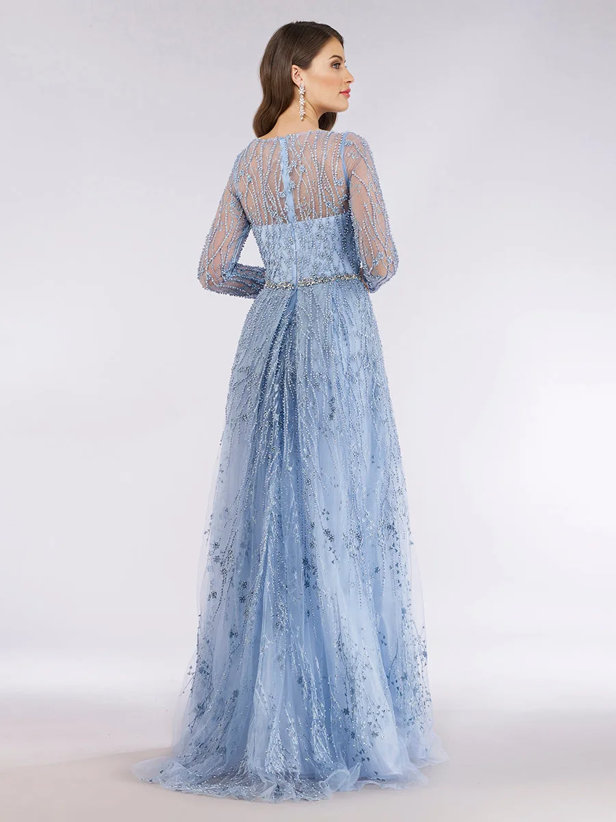 Beaded Lace Overskirt Ballgown by Lara New York — style 29782