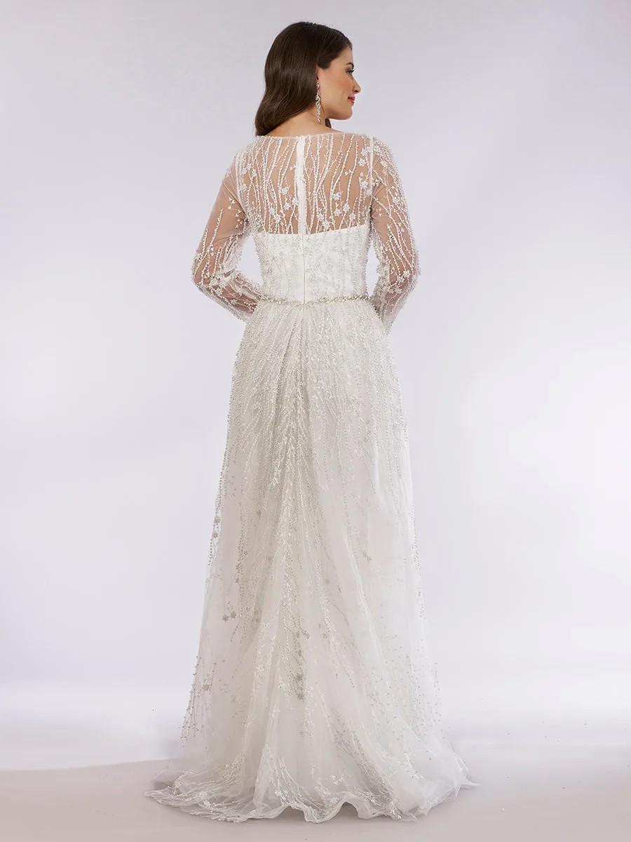 Beaded Lace Overskirt Ballgown by Lara New York — style 29782