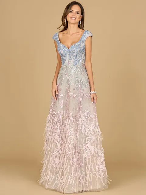 Cap Sleeves Feather Detail Ballgown