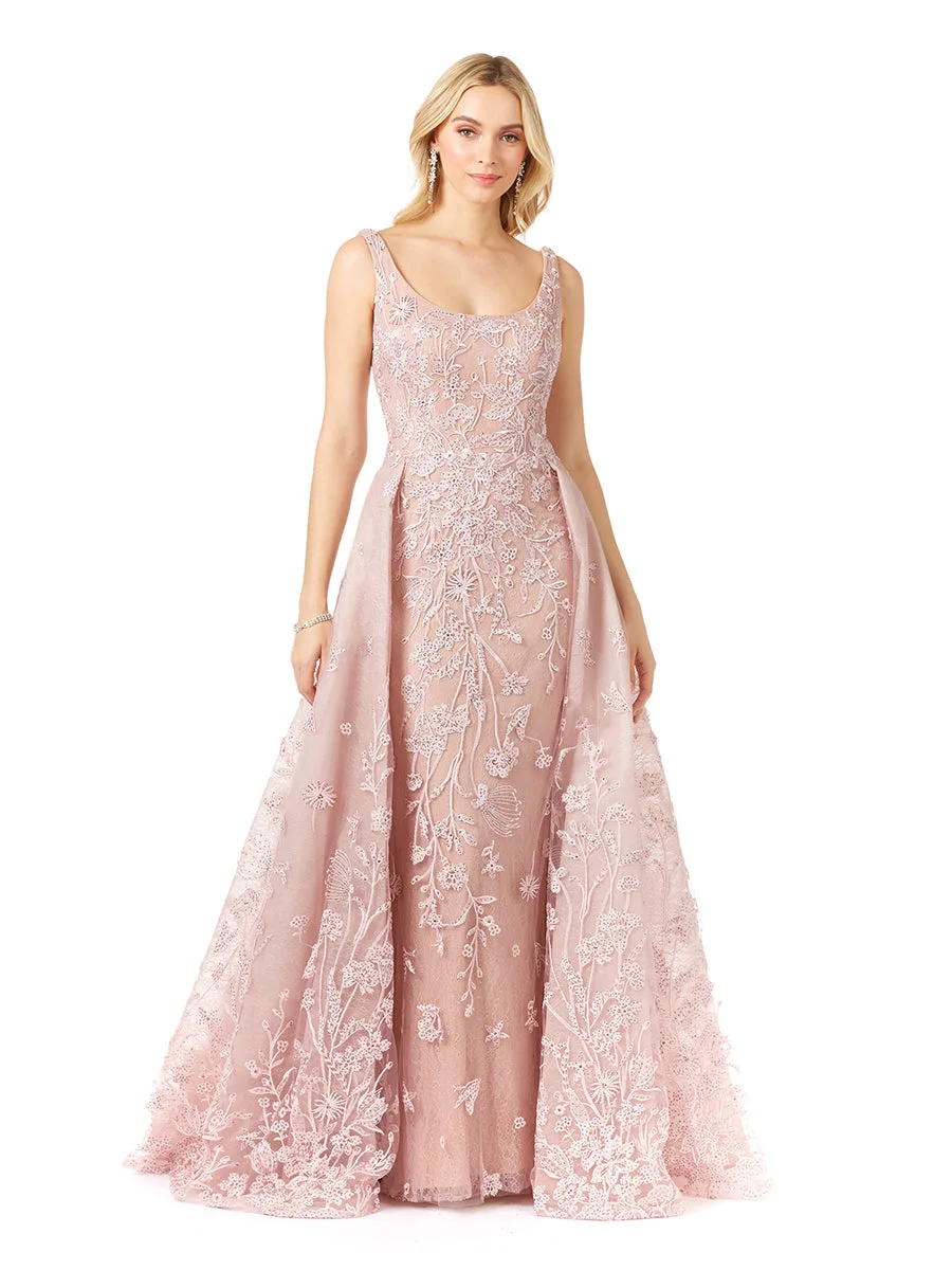 Overskirt Lace Fitted Gown by Lara New York — style 29786 in Dusty Purple