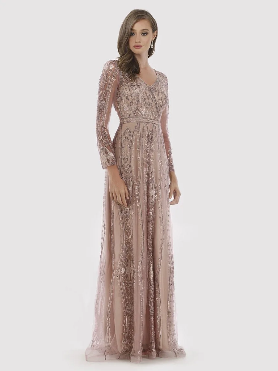 Long Illusion Sleeves, A-line Long Gown by Lara New York — style 29788 in Mauve