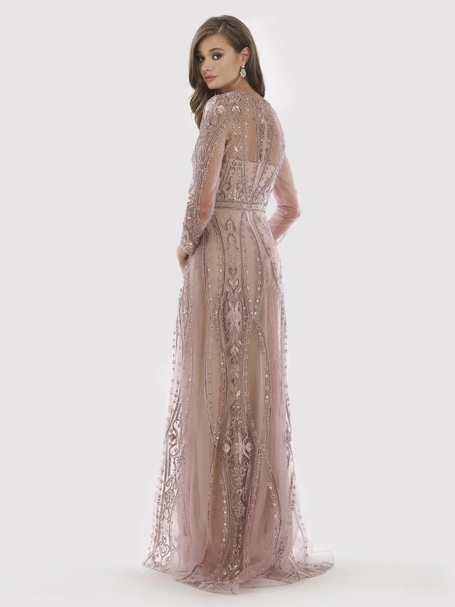 Long Illusion Sleeves, A-line Long Gown by Lara New York — style 29788