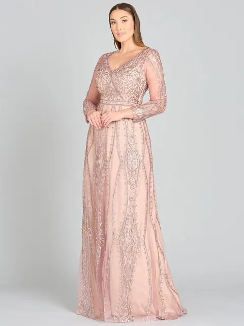 Long Illusion Sleeves, A-line Long Gown