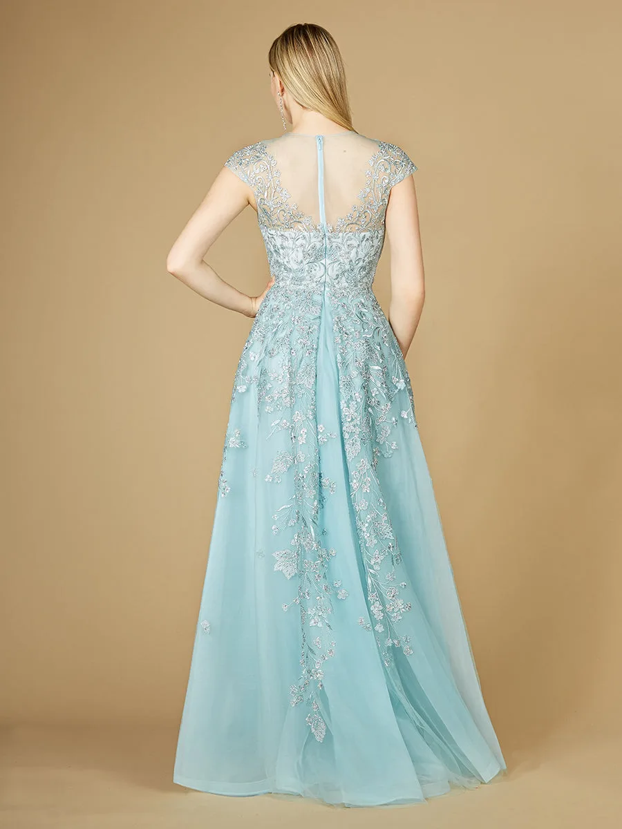 Floral Appliques high neck ball gown by Lara New York — style 29798
