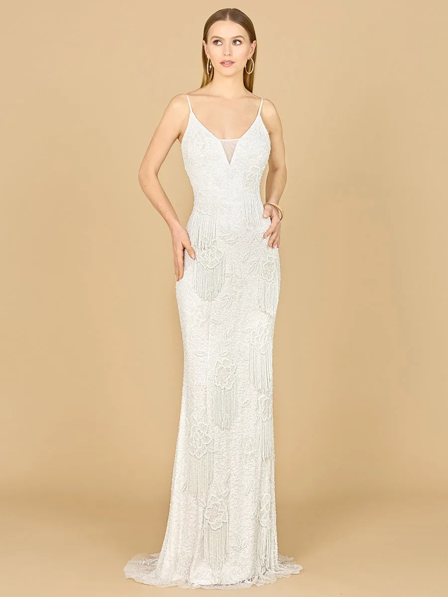 Danika Floral Beaded Sheath Beaded Dress with Beaded Fringe by Lara New York — style 29892