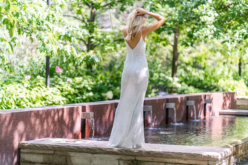 Danika Floral Beaded Sheath Beaded Dress with Beaded Fringe by Lara New York — style 29892