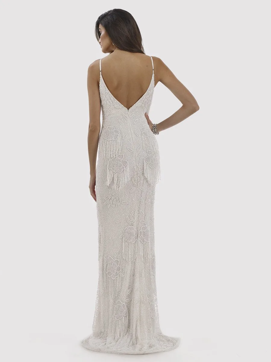 Danika Floral Beaded Sheath Beaded Dress with Beaded Fringe by Lara New York — style 29892