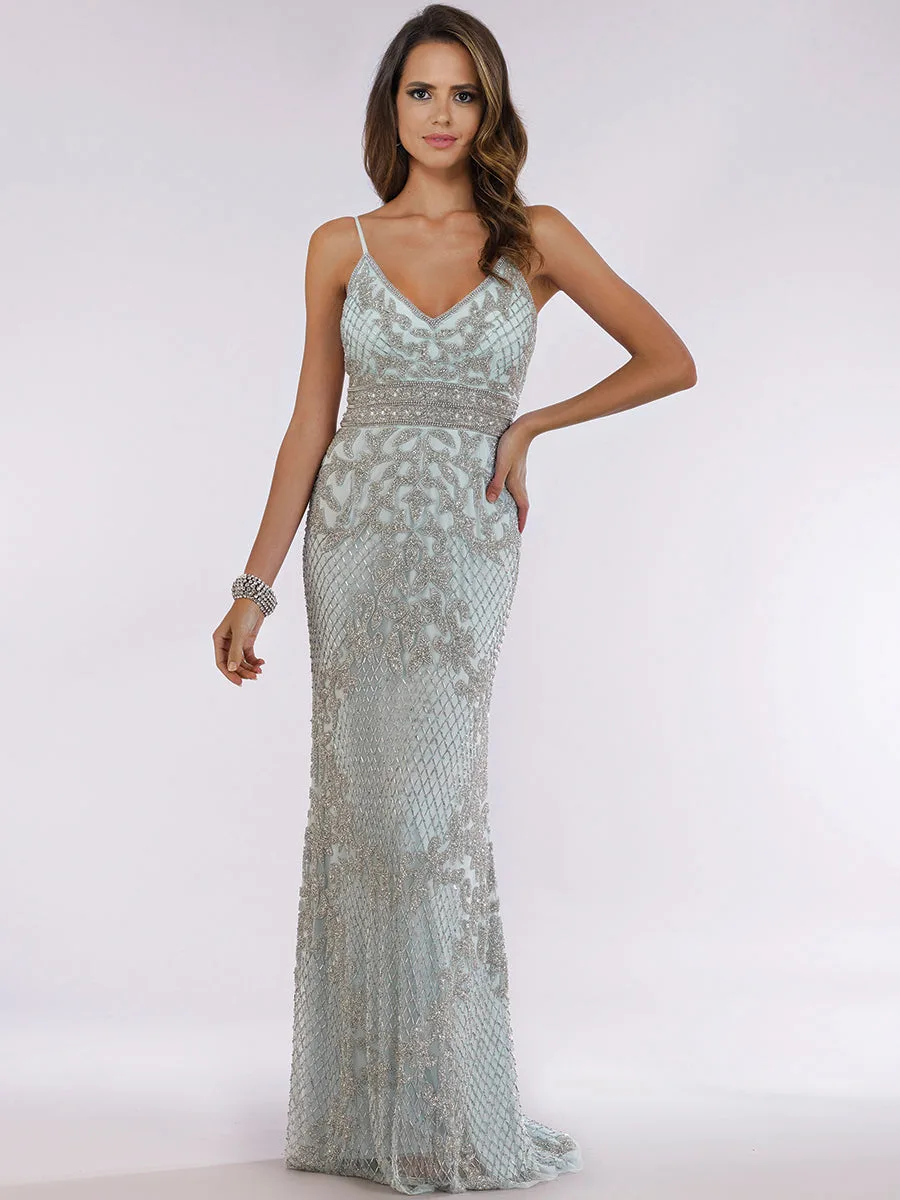 Body Con V-neck Beaded Dress by Lara New York — style 29904