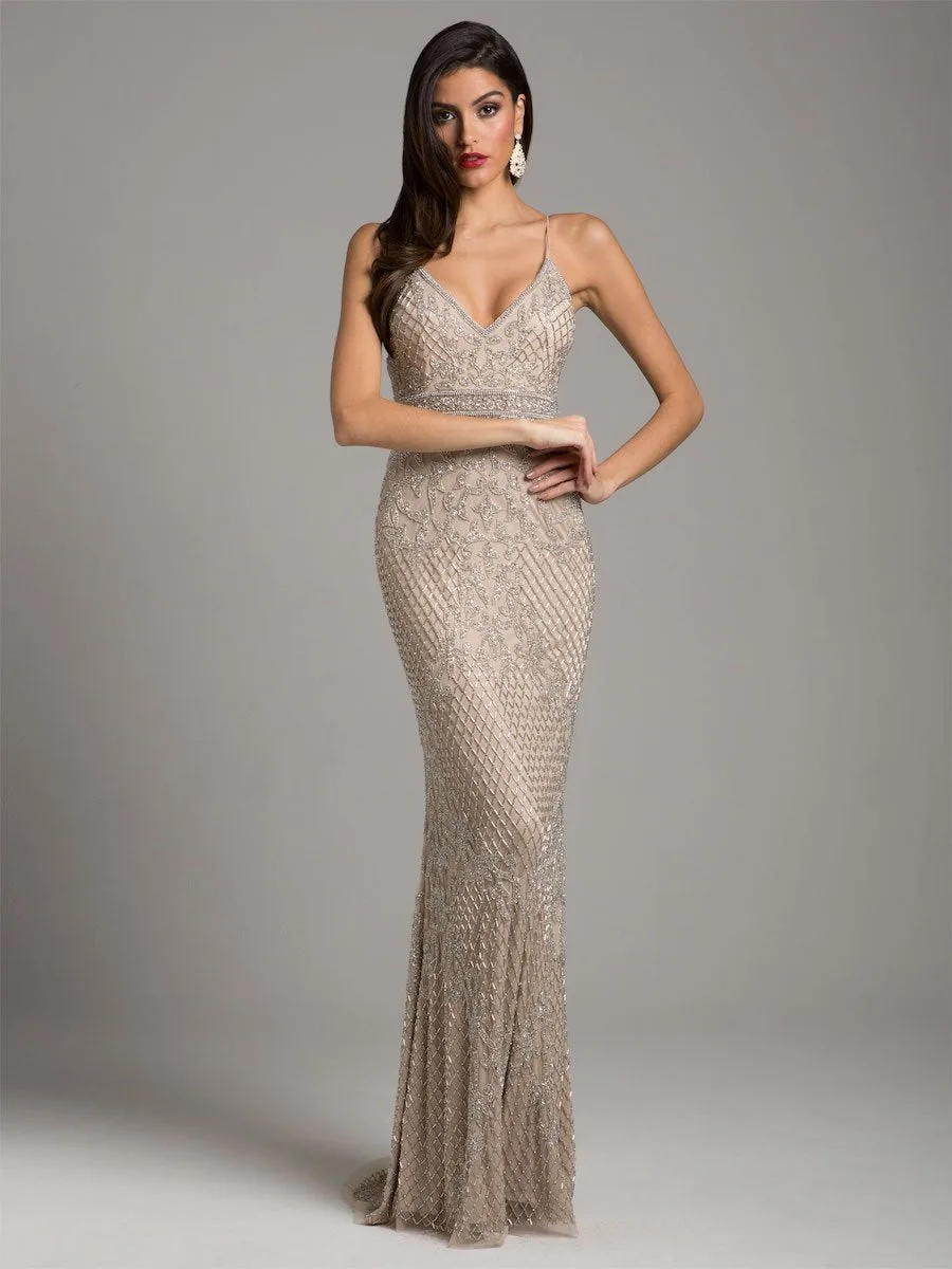 Body Con V-neck Beaded Dress by Lara New York — style 29904