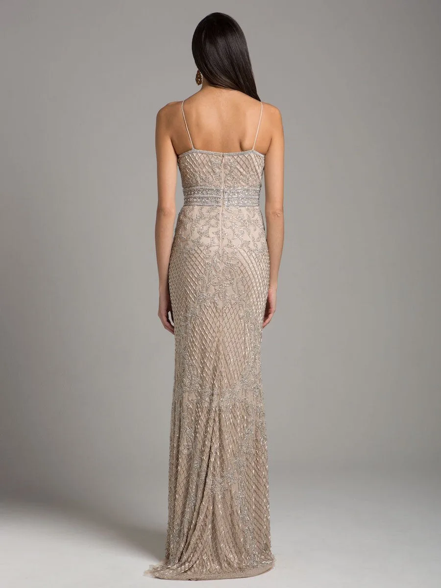 Body Con V-neck Beaded Dress by Lara New York — style 29904