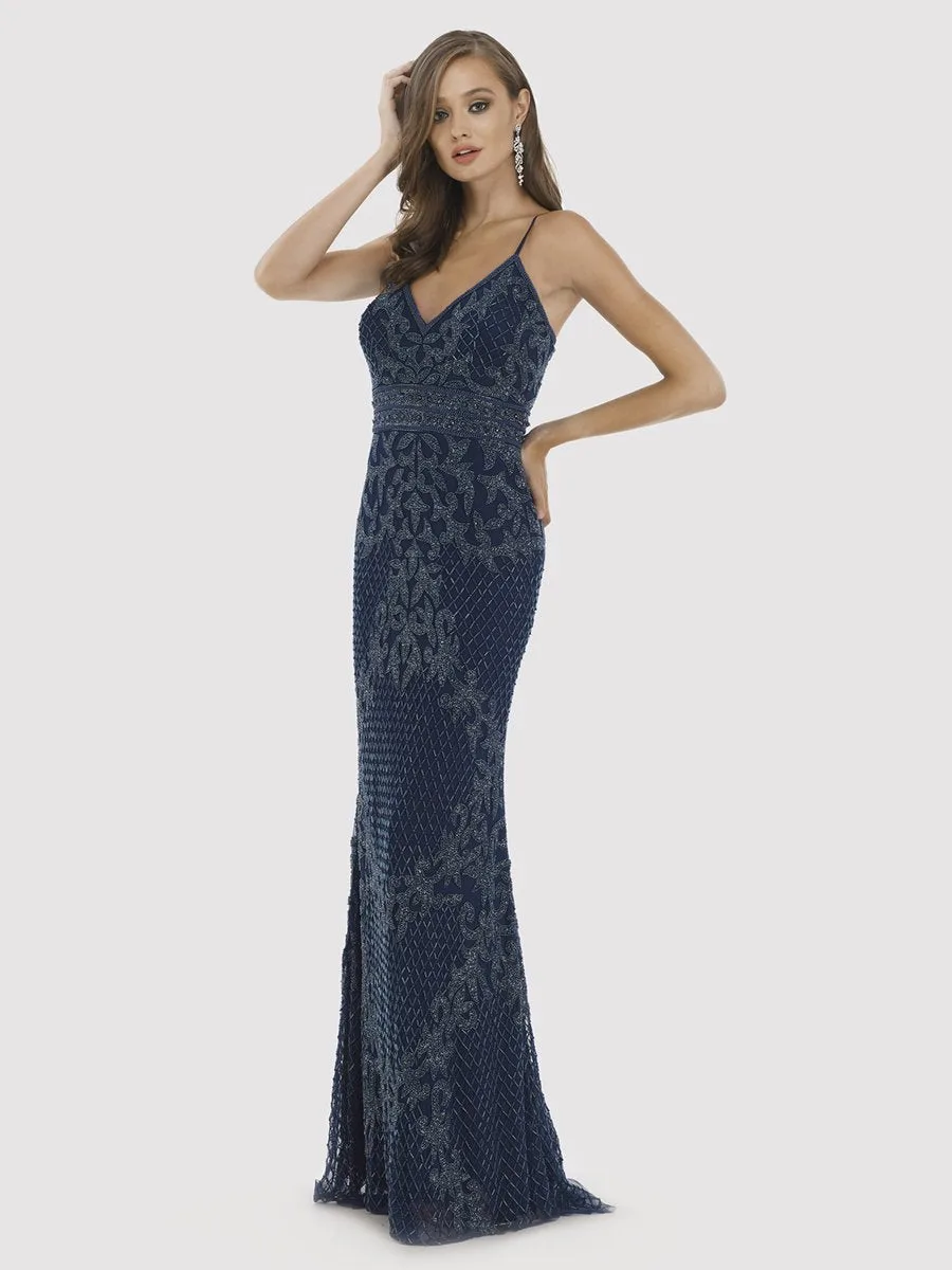 Body Con V-neck Beaded Dress by Lara New York — style 29904