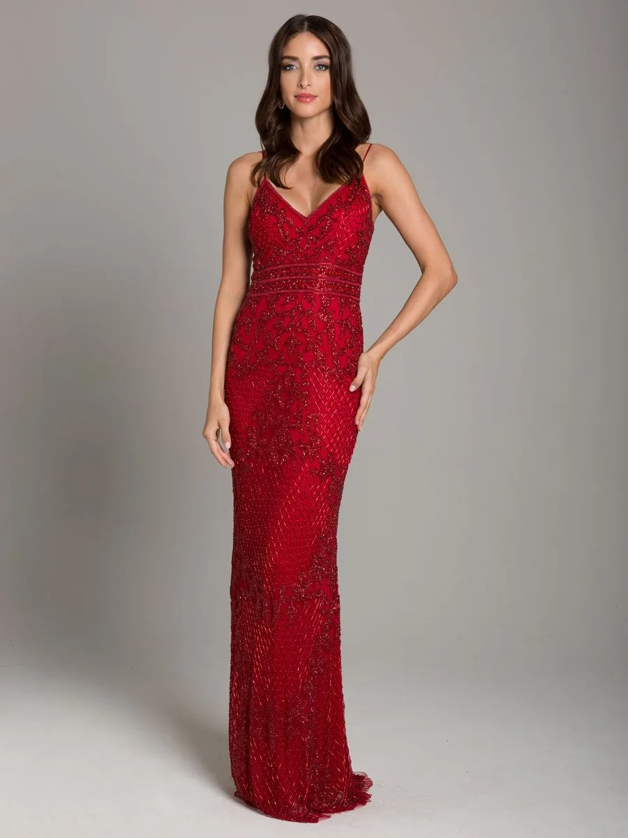 Body Con V-neck Beaded Dress by Lara New York — style 29904