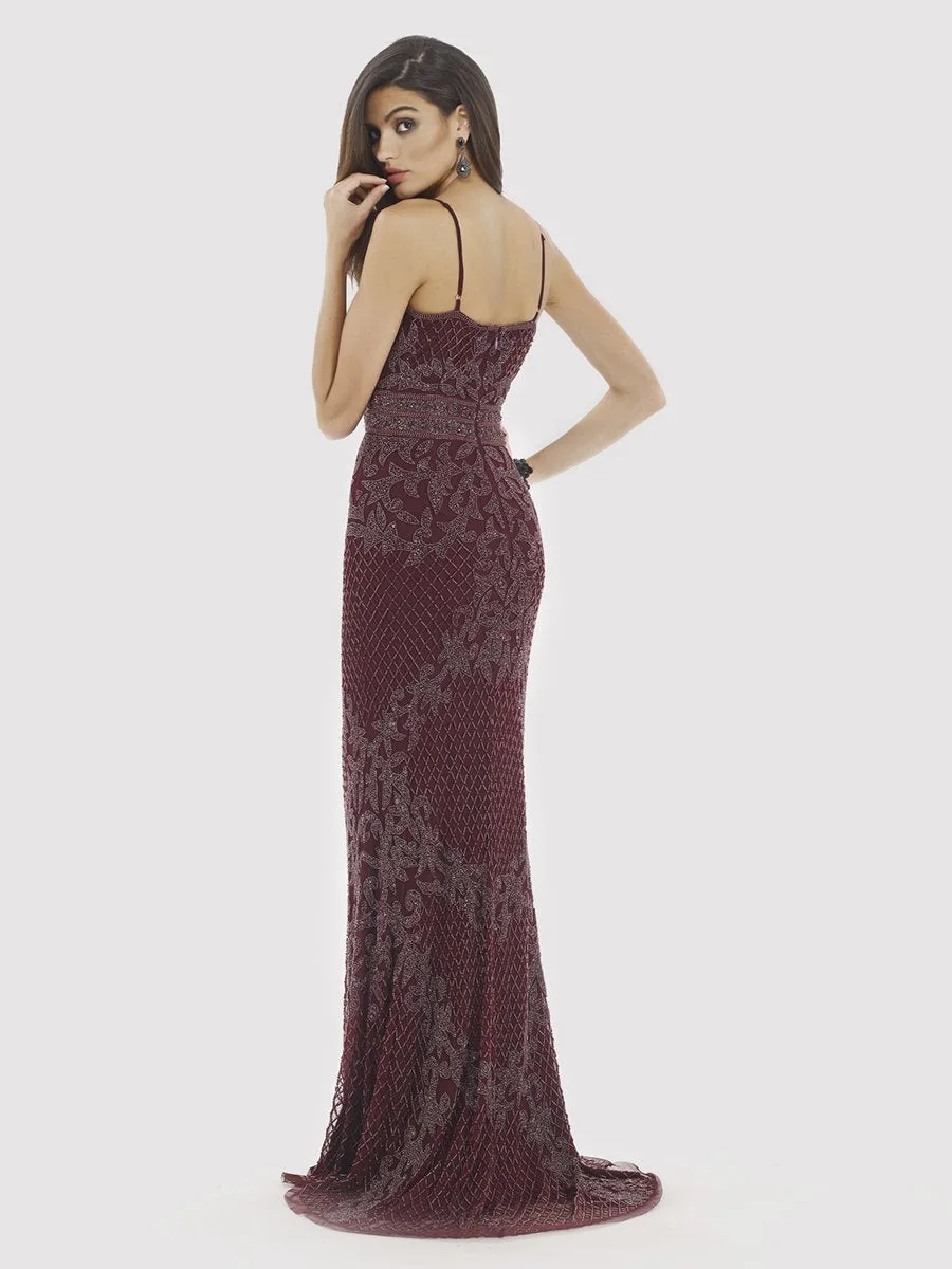 Body Con V-neck Beaded Dress by Lara New York — style 29904