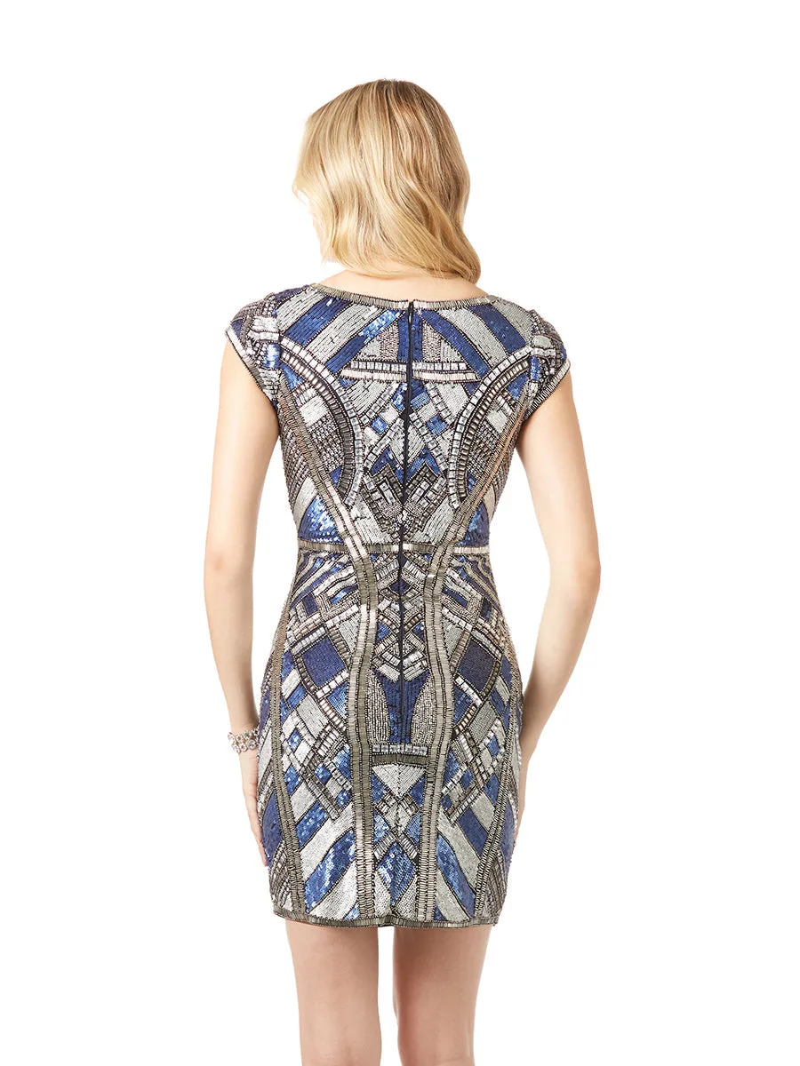 Beaded, V-neck Mini Dress by Lara New York — style 29909
