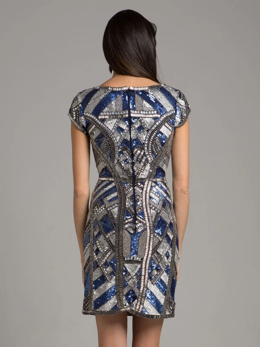 Beaded, V-neck Mini Dress by Lara New York — style 29909