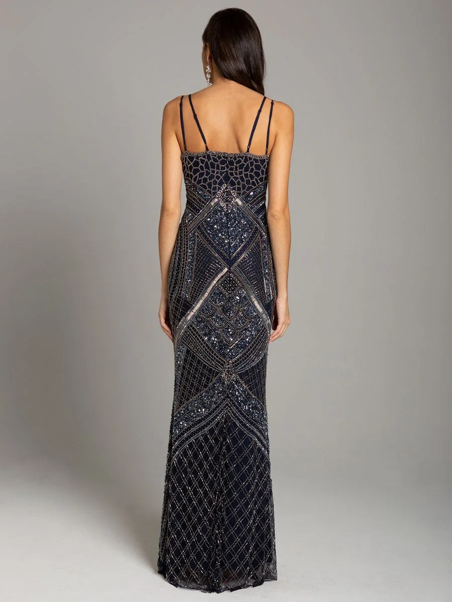 Plunging Neckline Spaghetti Strap Fitted Column Dress - Lara 29911 by Lara New York — style 29911