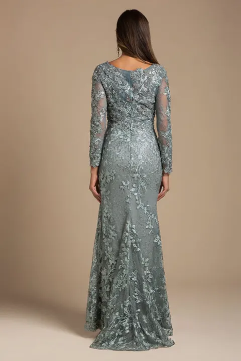 Long Sleeve Lace Dress With Lace Appliques