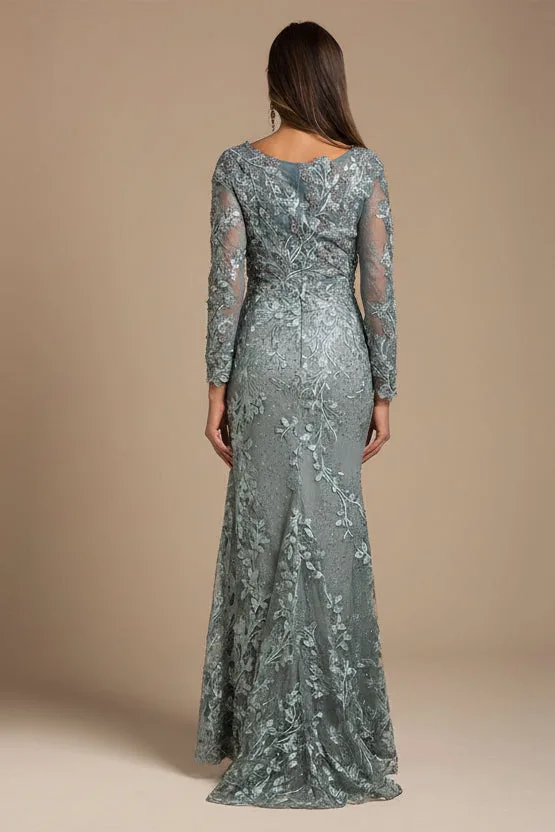 Long Sleeve Lace Dress With Lace Appliques by Lara New York — style 29924