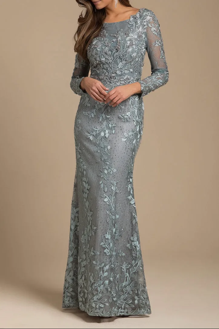 Long Sleeve Lace Dress With Lace Appliques by Lara New York — style 29924