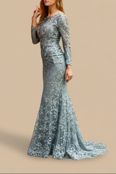 Long Sleeve Lace Dress With Lace Appliques by Lara New York — style 29924