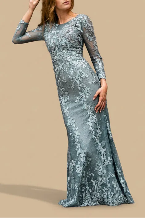 Long Sleeve Lace Dress With Lace Appliques by Lara New York — style 29924