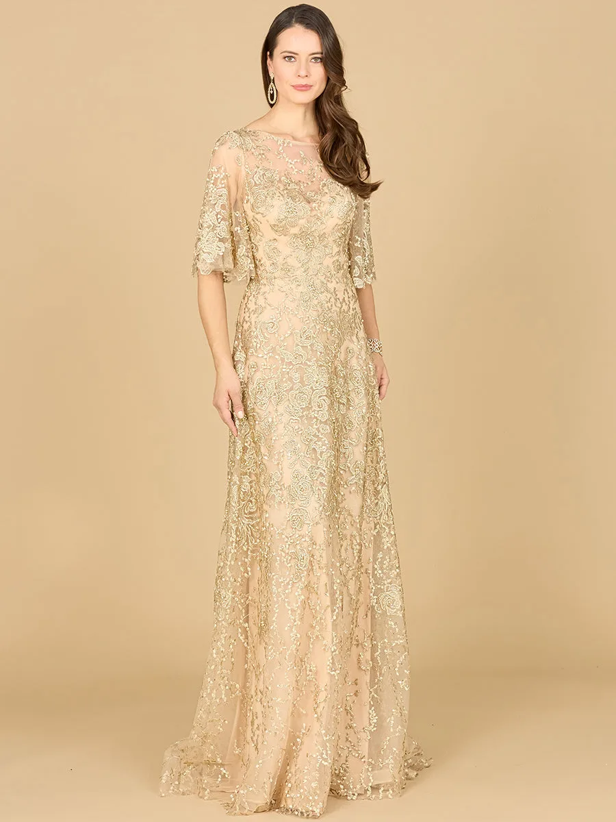 Cape Sleeve Mother's Gown by Lara New York — style 33277 in Champagne