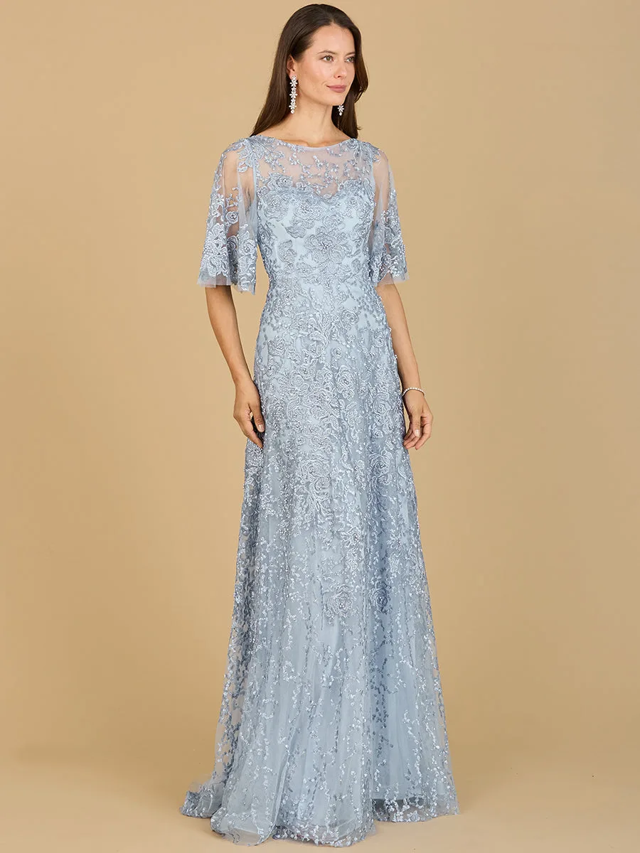 Cape Sleeve Mother's Gown by Lara New York — style 33277 in Light Blue