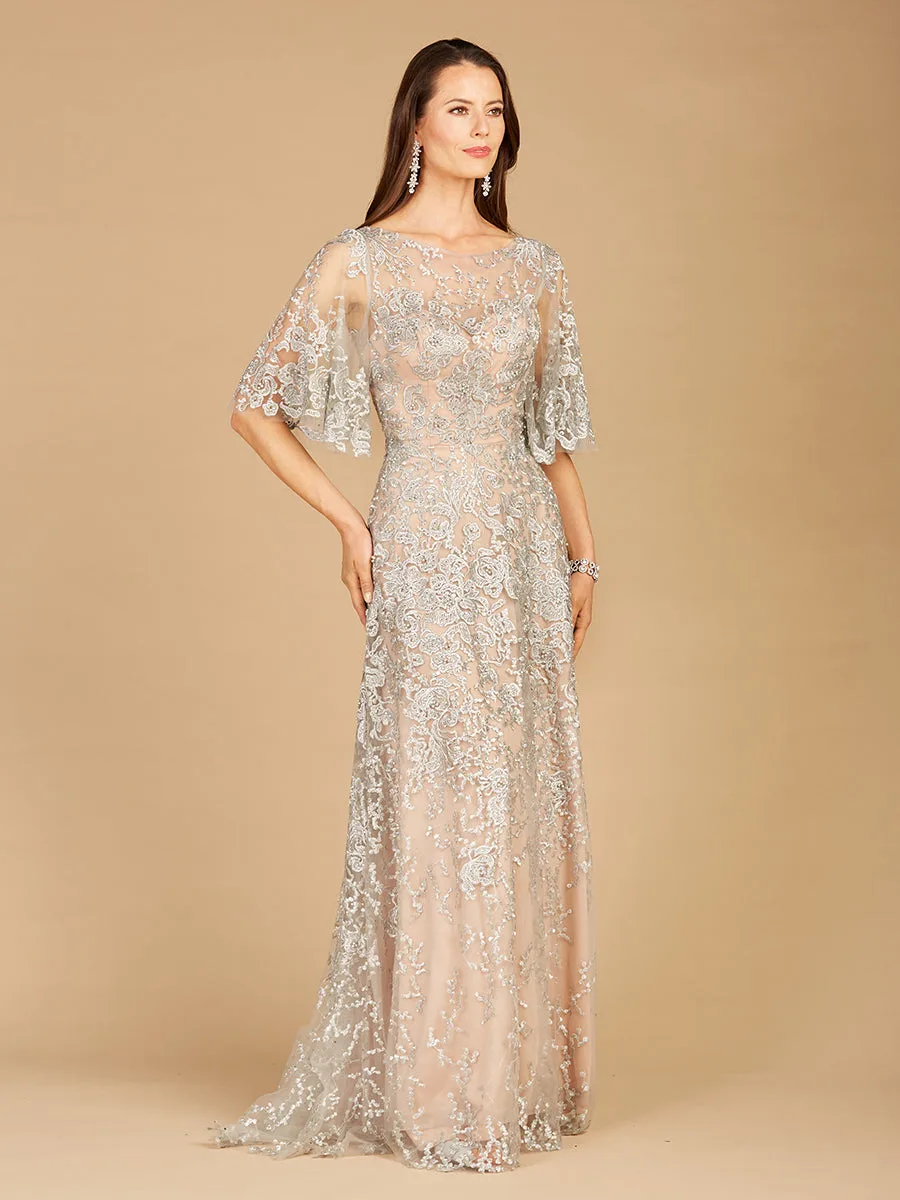 Cape Sleeve Mother's Gown by Lara New York — style 33277 in Silver