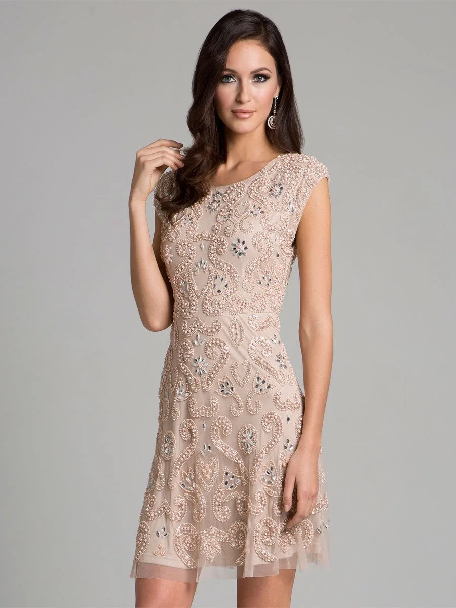 Nude Short Dress by Lara New York — style 33404 in Blush