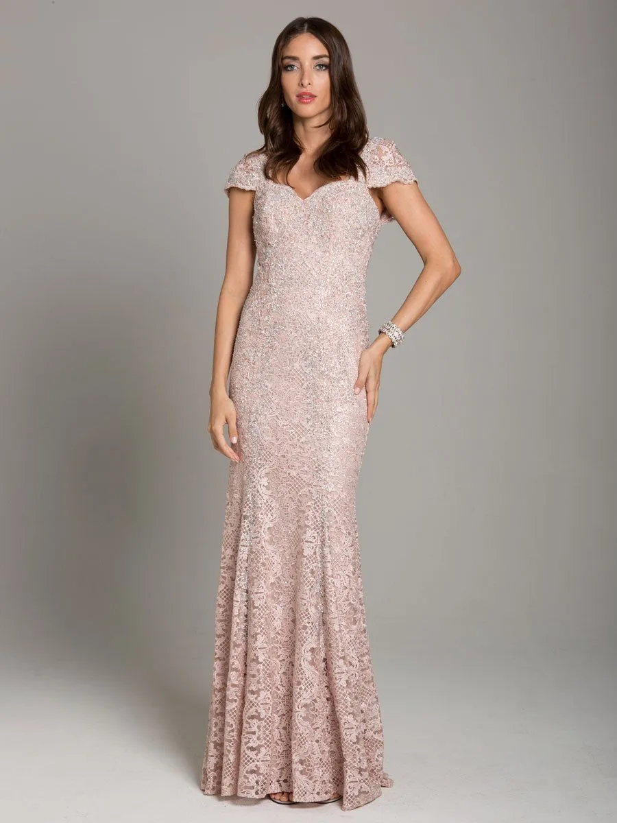 Fitted Lace Mermaid Gown by Lara New York — style 33491