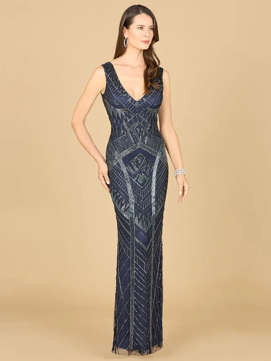 Fitted Dress With Tonal Beading by Lara New York — style 33552 in Navy