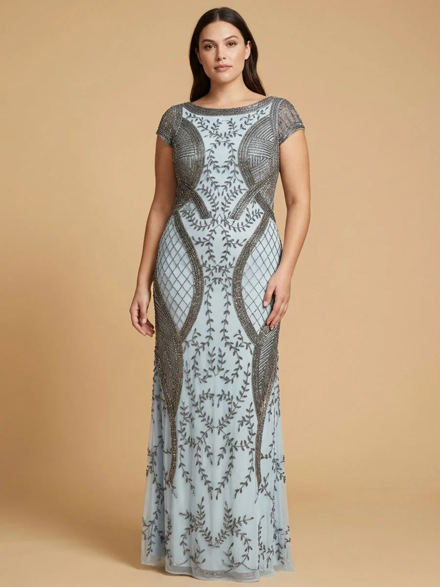 Cap Sleeve Modestly Covered Dress by Lara New York — style 33609 in Slate
