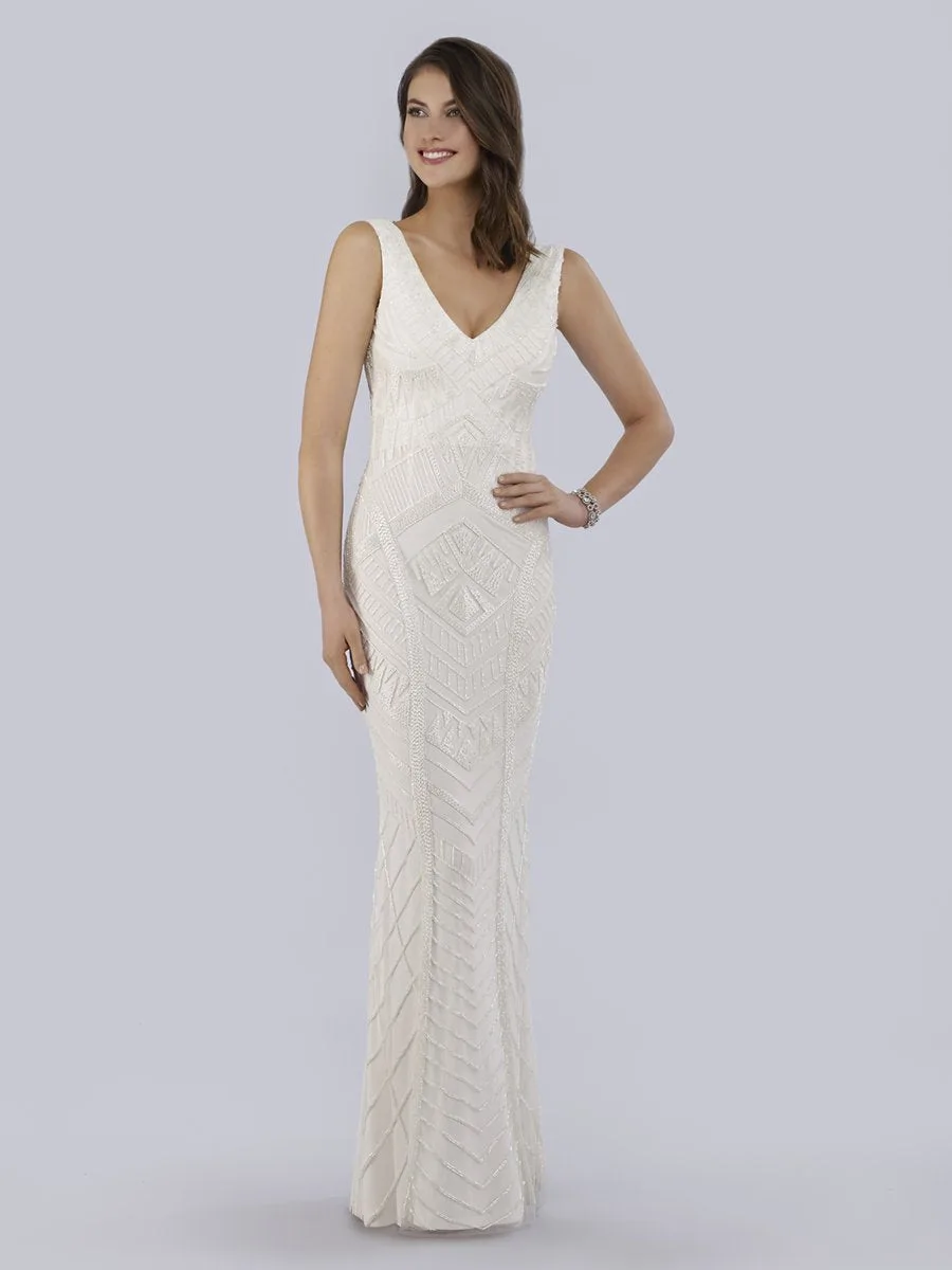 Bryant Beaded Tank Sheath Wedding Dress by Lara New York — style 51017 in White