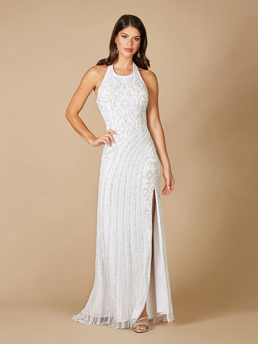 Dawson Beaded Wedding Dress with Halter Neck by Lara New York — style 51039 in White