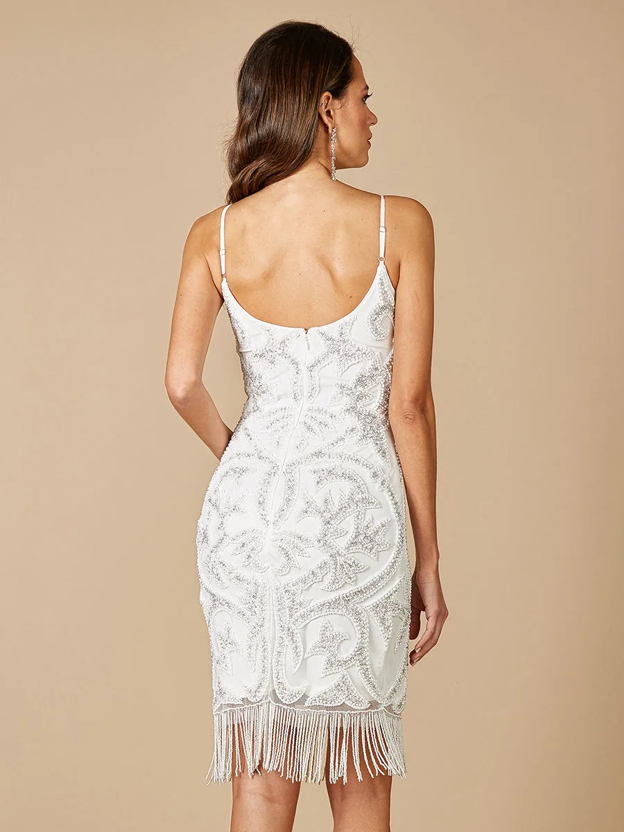 Demi Beaded Short Fringe Wedding Dress by Lara New York — style 51040
