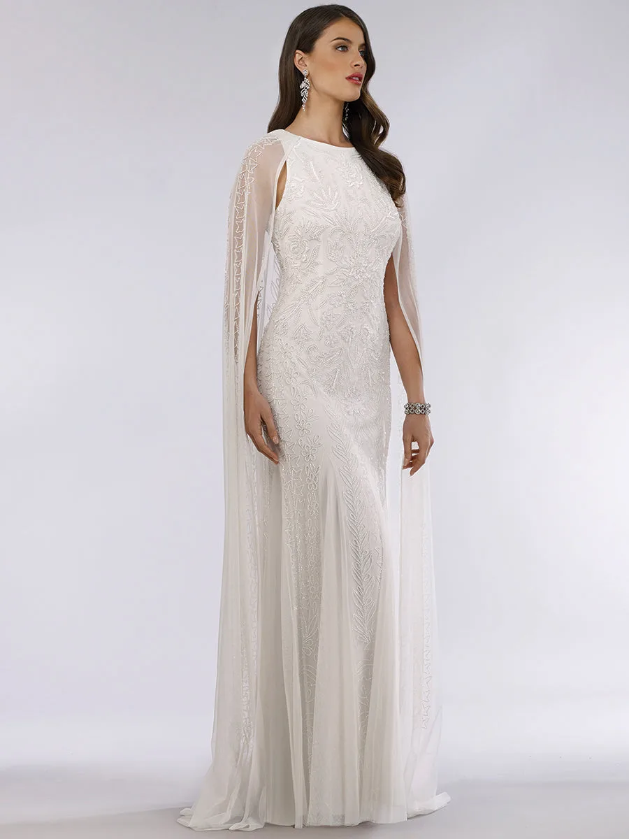 Eve Beaded Cape Sleeve Wedding Dress by Lara New York — style 51045 in Ivory