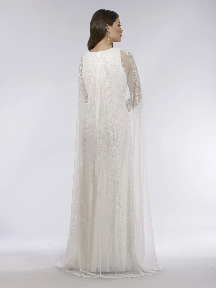 Eve Beaded Cape Sleeve Wedding Dress by Lara New York — style 51045