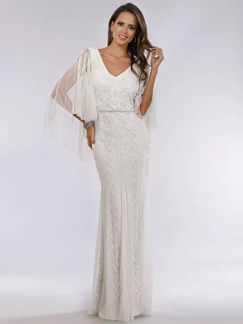 Ella Beaded Cape Sleeve Wedding Dress