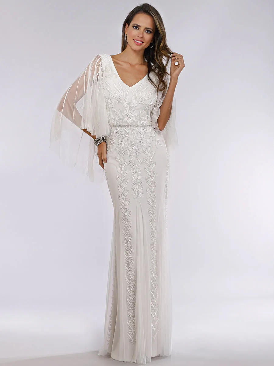 Ella Beaded Cape Sleeve Wedding Dress by Lara New York — style 51046 in Ivory