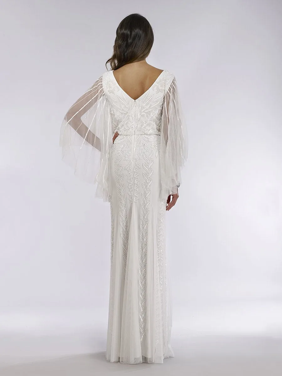 Ella Beaded Cape Sleeve Wedding Dress by Lara New York — style 51046