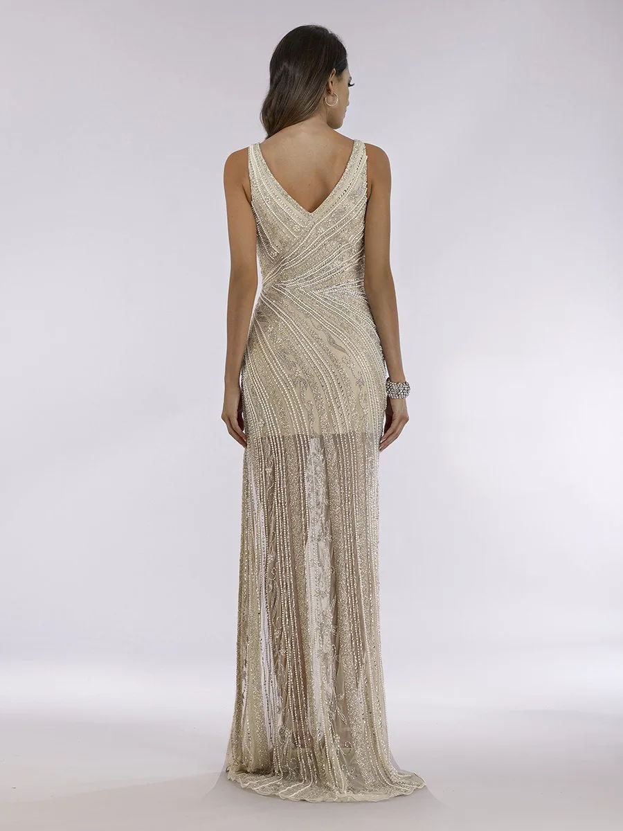 Effie Beaded V-Neck Tank Wedding Dress by Lara New York — style 51048