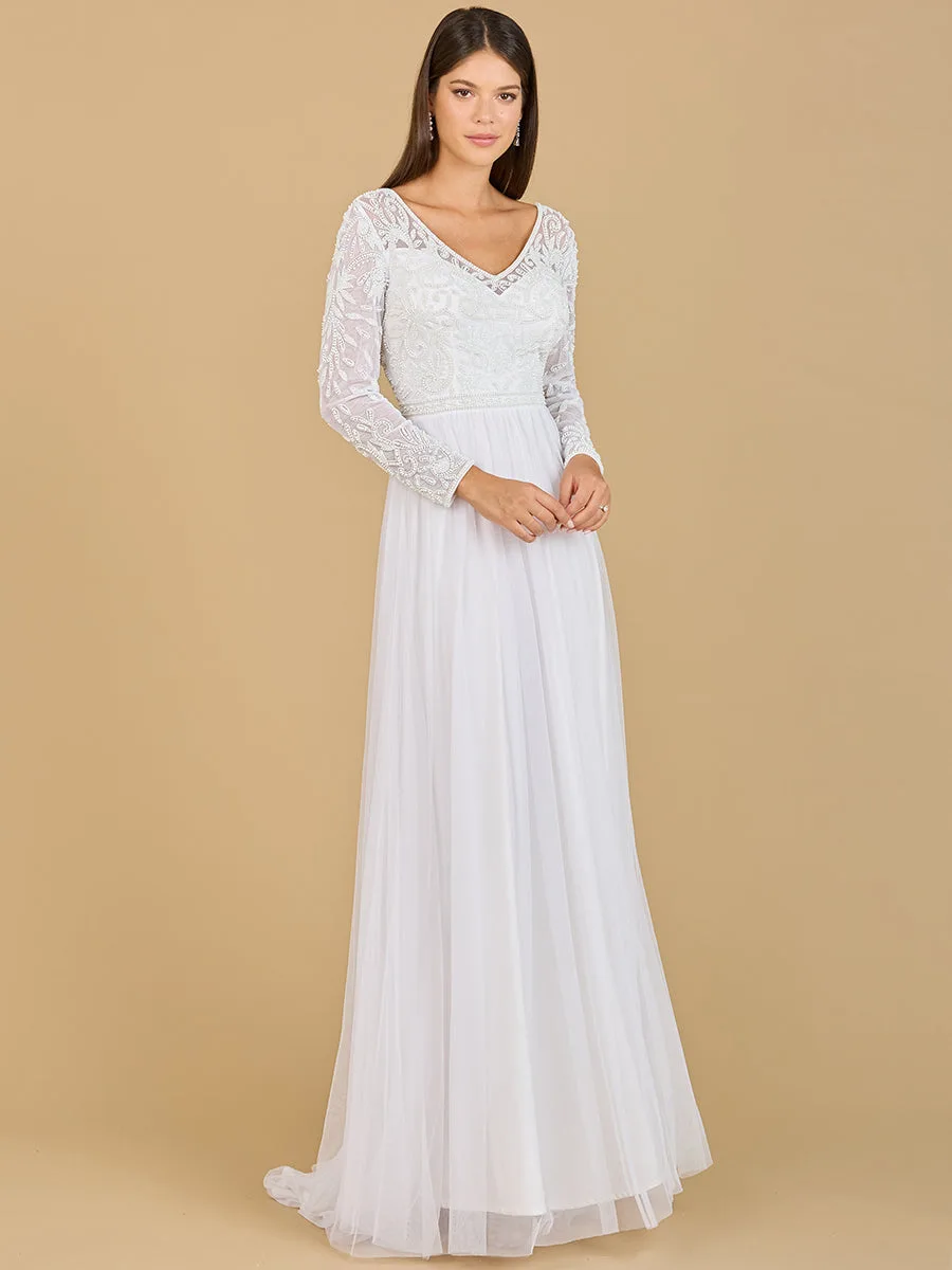 Long Sleeve Bridal Gown with Flowy Skirt by Lara New York — style 51067 in Ivory