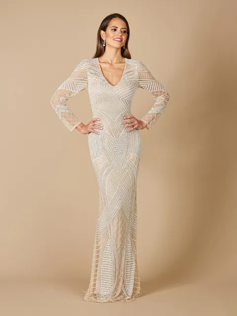 Haley Beaded Dress Nude/Ivory Bridal