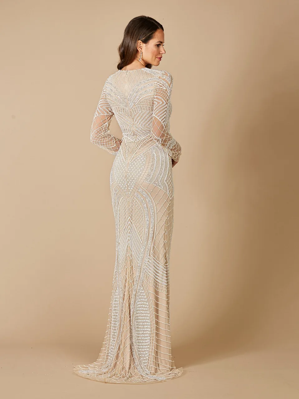 Haley Beaded Dress Nude/Ivory Bridal by Lara New York — style 51110