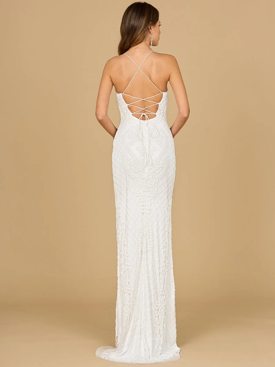 Scoop Neck, Open Back Beaded Bridal Gown by Lara New York — style 51113